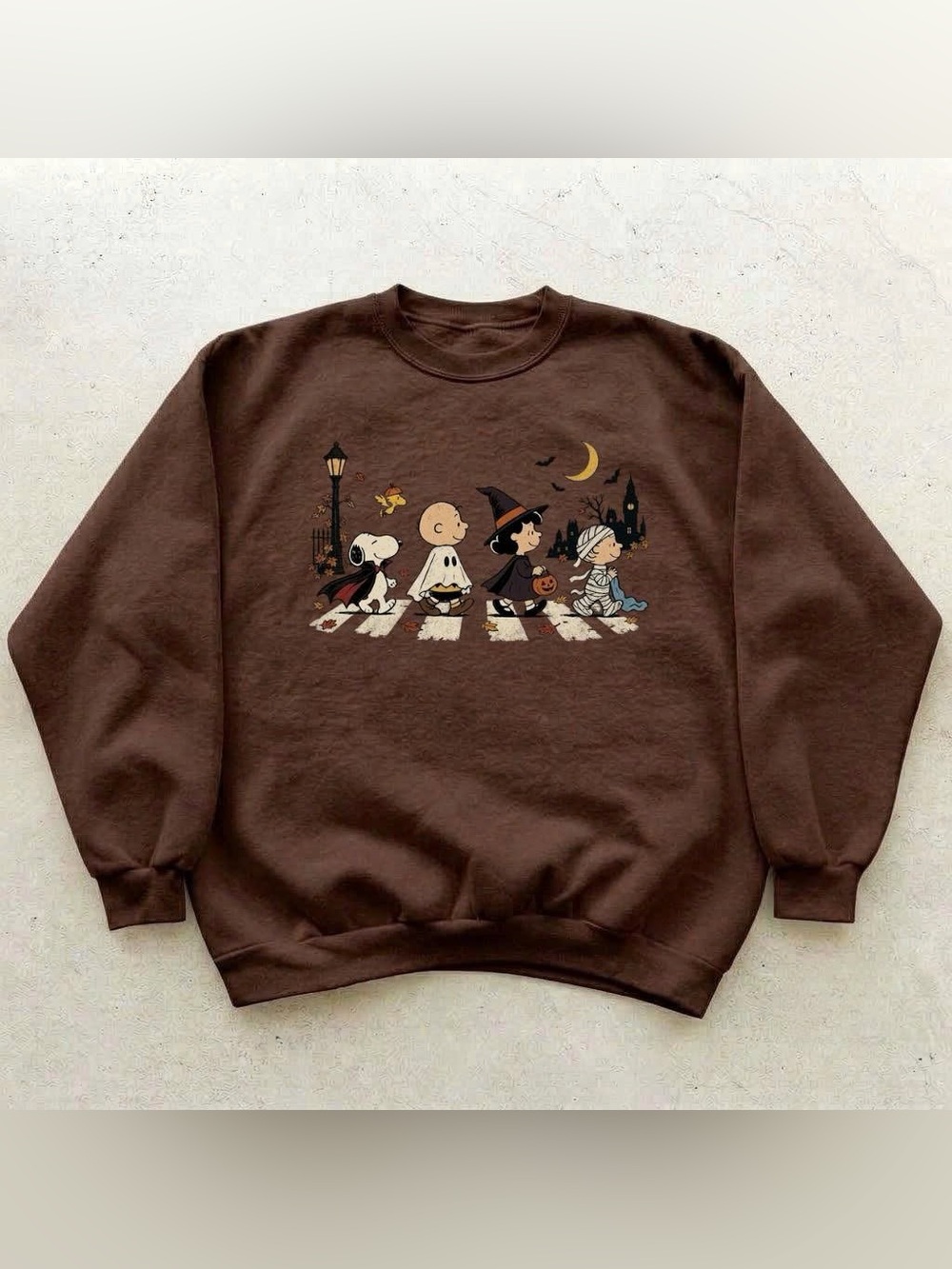 Vintage Peanuts Halloween Graphic Tee — Brown with Black, Yellow, Orange
